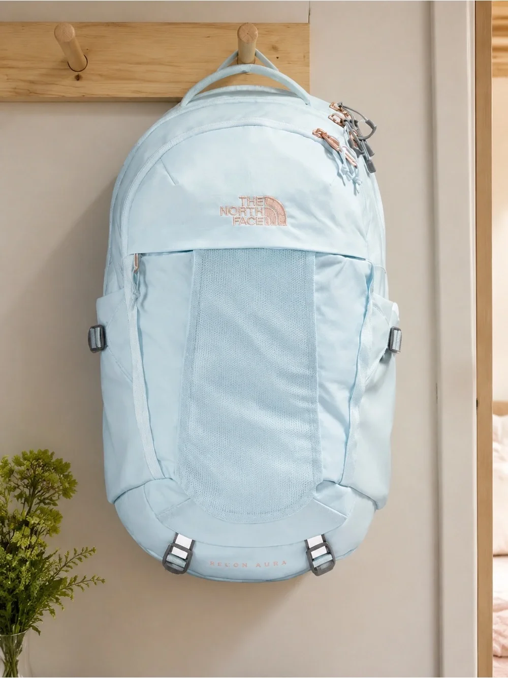 The North Face Pale Blue Backpack with Peach Accents - Men's